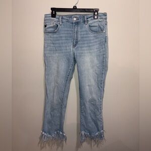 KanCan Light Blue Cropped Jeans with Frayed Hem